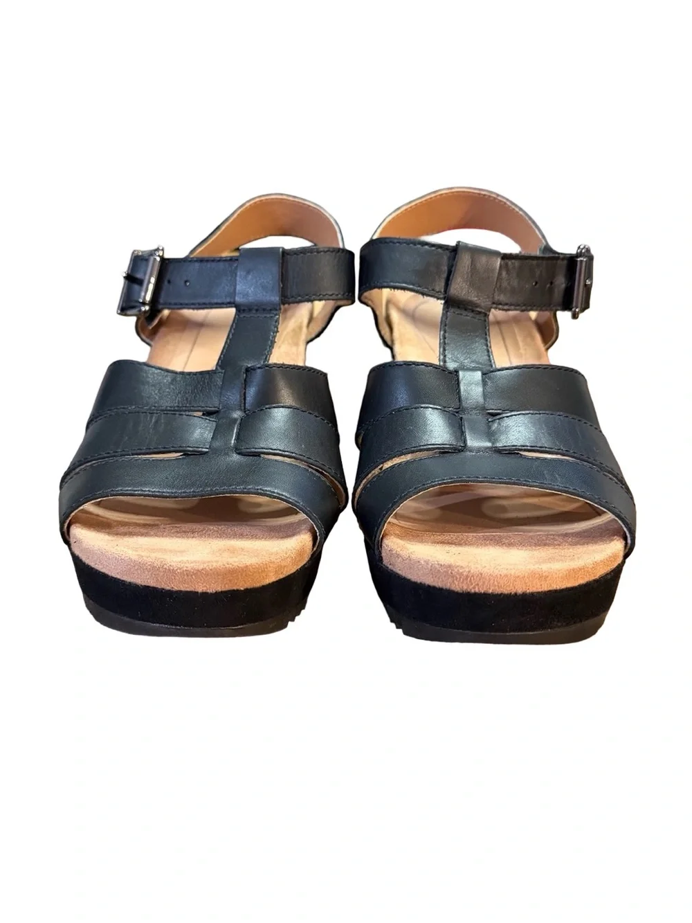 Vionic Tawny Platform Wedge Sandals Black Leather/Suede Women's Size 6